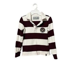Bruzer Rugby Shirt Boys 6/8 Striped Cotton Long Sleeve Burgundy White